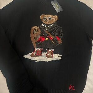 Polo by Ralph Lauren Black Sweater with Bear Design men’s size L
